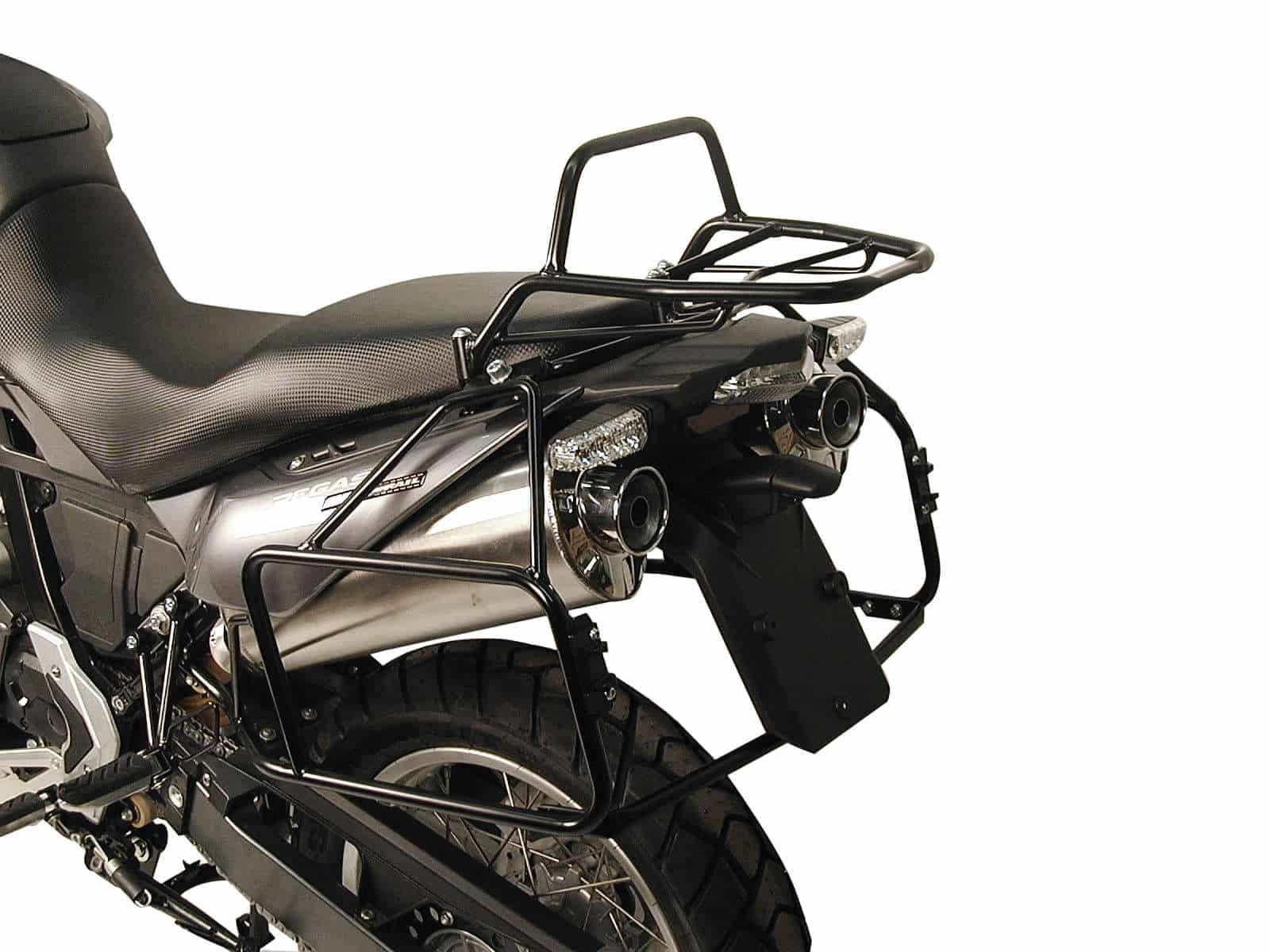 Portaequipajes tubular Topcase negro para Aprilia Pegaso 650 Strada/Trail (05-09) Hepco & Becker
