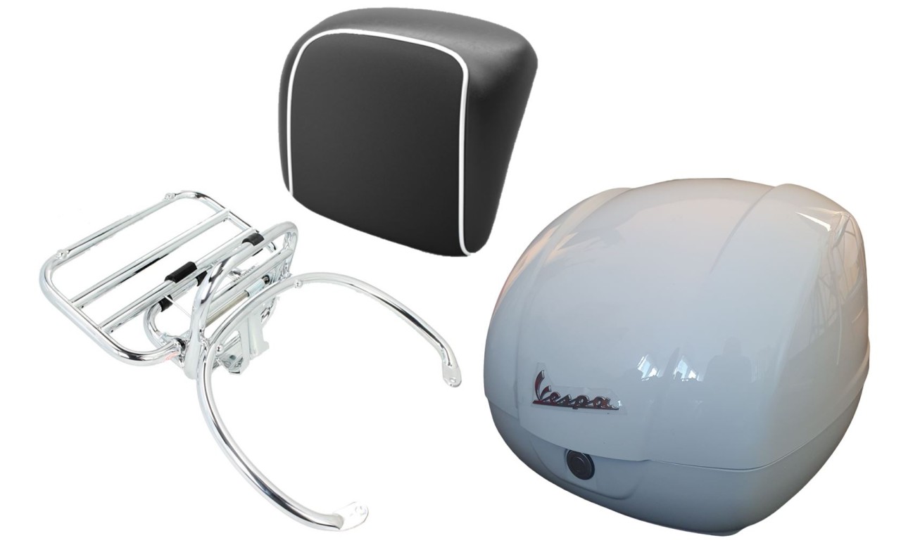Kit baúl 36L blanco (B04), portaequipajes cromado para Vespa GTS 125/300/310