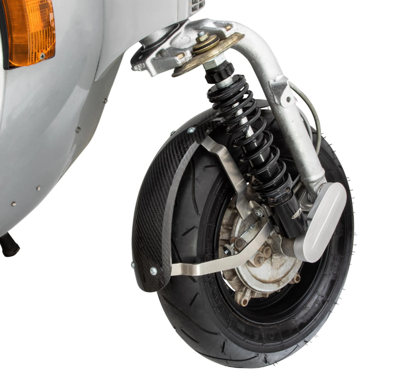 Guardabarros 2.0 Garelli Race EVO II para Vespa PX 80-200ccm, carbono transparente, soporte de acero inoxidable