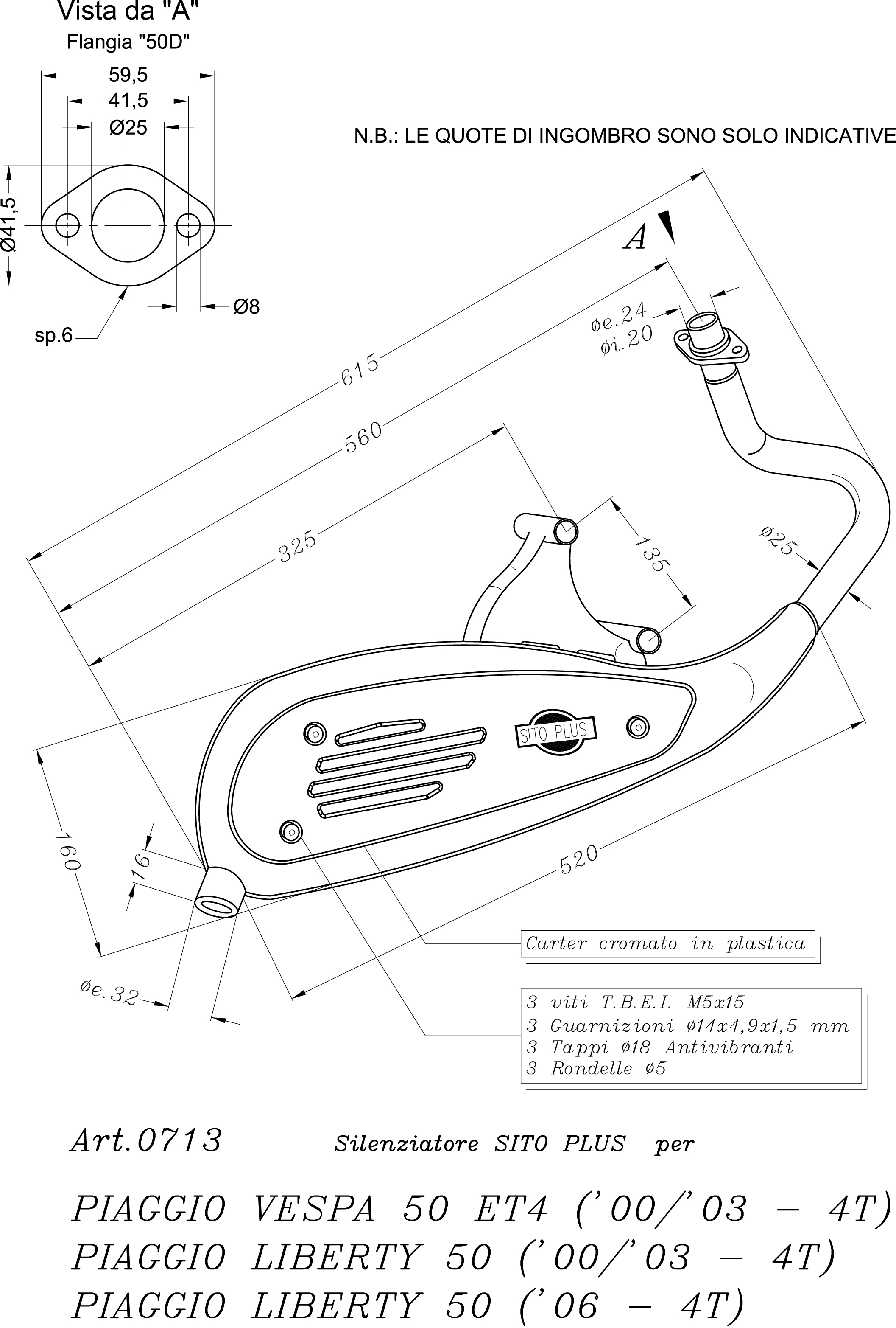 Sistema de escape Sito / LeoVince Sito Plus, acero para Piaggio / Vespa